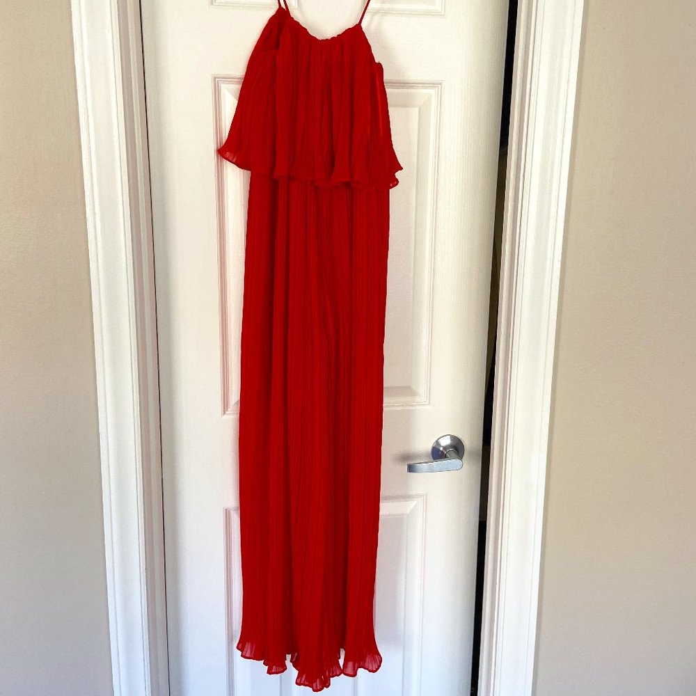 ZARA Red Pleated Jumpsuit